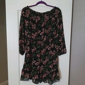 Aakee off the shoulder black floral dress